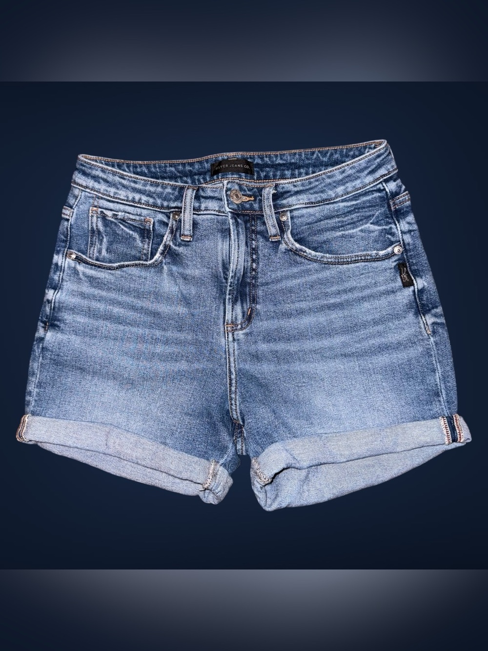 Silver Jeans Co. Women's Beau Relaxed Mid-Rise Cuffed Denim Shorts W26 L3.5